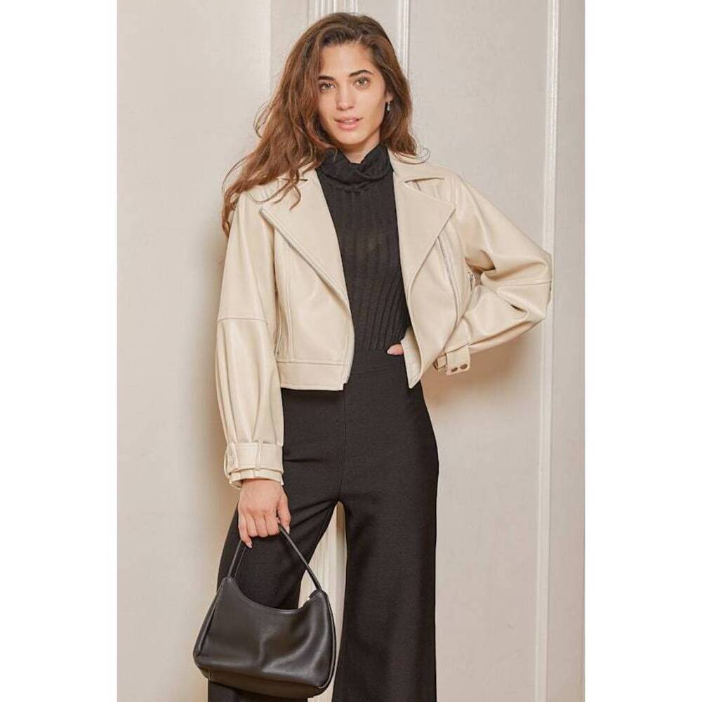 Lulus Cool To The Core Ivory Vegan Leather Moto Jacket White - Size M